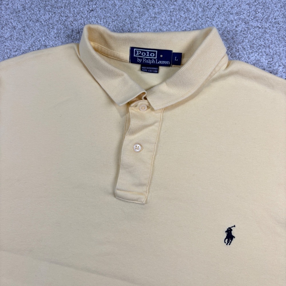 Polo Ralph Lauren Shirt Mens L Yellow Short Sleeve Cotton Pony Logo 01304